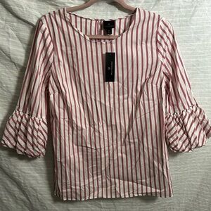 Worthington Women’s Blouse Red/White Striped Cotton Blend 3/4 Sleeves Shirt Sz M